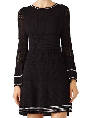 Shoshanna Colinton Long-Sleeve Knit Dress in Jet/Ivory Sz Medium